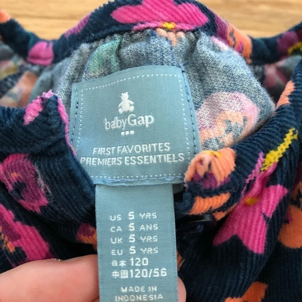 Gap Floral Corduroy Dress Balloon Sleeves 5 Years